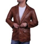 Men's Italian Brown Leather Blazer Jacket