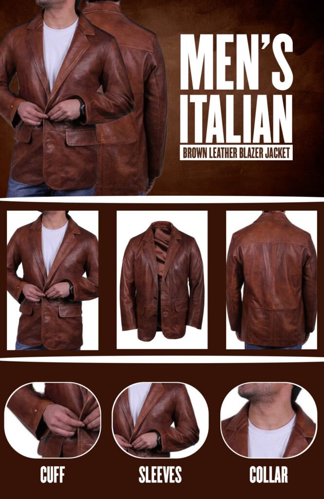 Brown Leather Blazer Mens