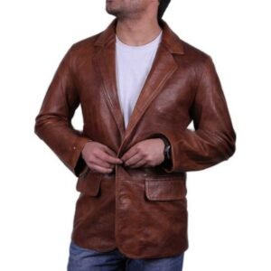 Italian Brown Leather Blazer Jacket for Men's