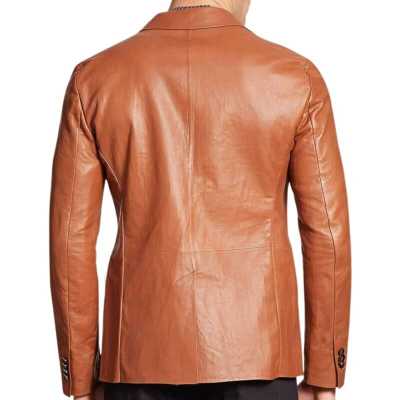 Mens Tan Real Leather Crafted Blazer