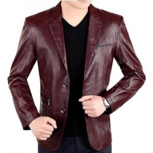 Maroon Leather Blazer for Men's