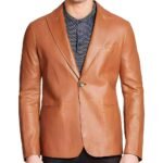 Mens Tan Real Leather Crafted Blazer