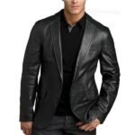 Men's Classic Black Leather Blazer