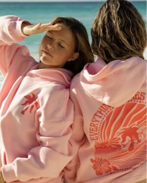 PINK PALM PUFF OVERSIZED PULLOVER HOODIE