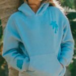 Pink Palm Puff Oversized Blue Hoodie