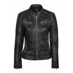 Vintage Biker Women Distressed Leather Jacket