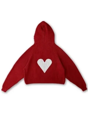 Unisex Vwoollo Valentines Heart Knit Red & Pink Pullover Hoodie