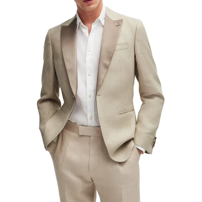 Men’s Beige Wedding Tuxedo 2 Piece Suit