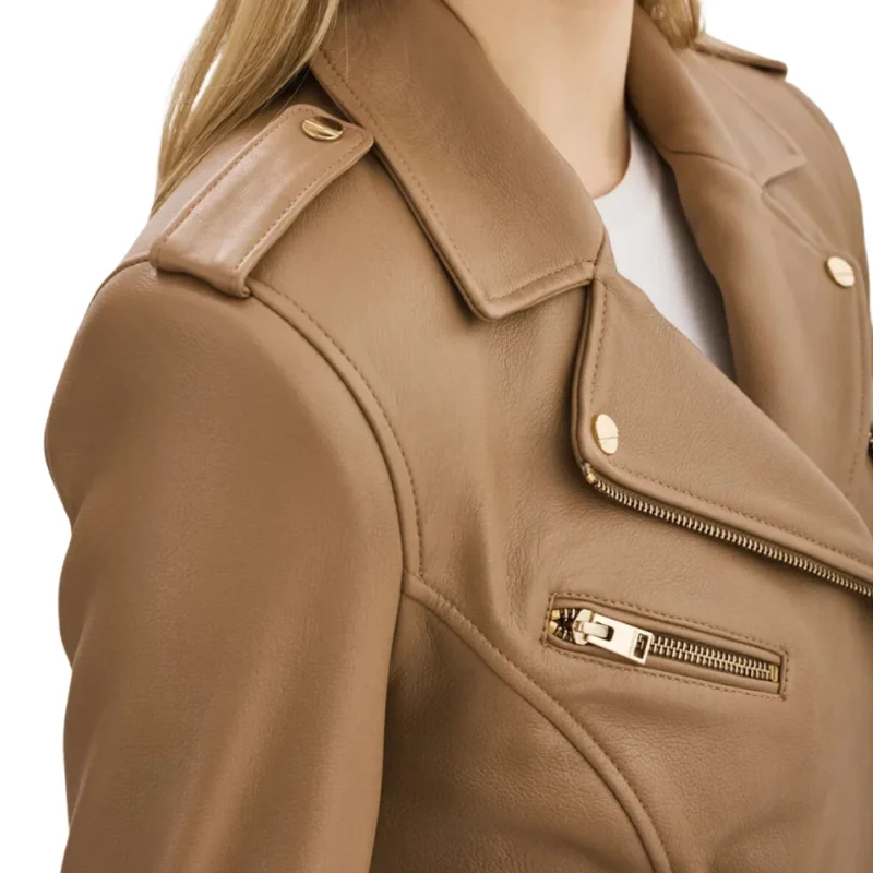 Womens Asymmetrical Beige Leather Jacket