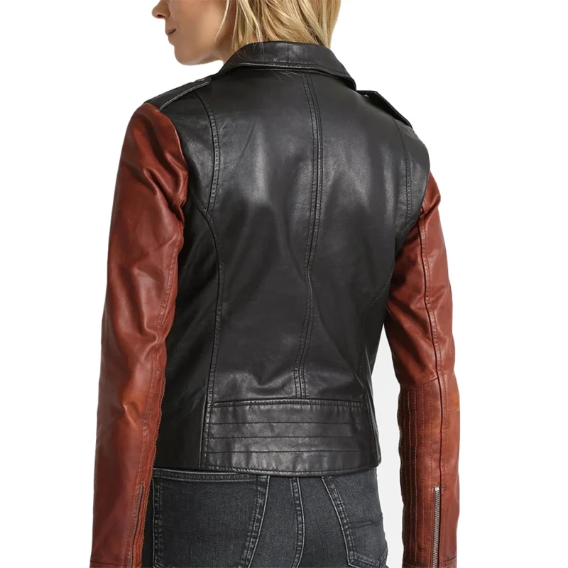 Black and Brown Moto Leather Jacket For Women