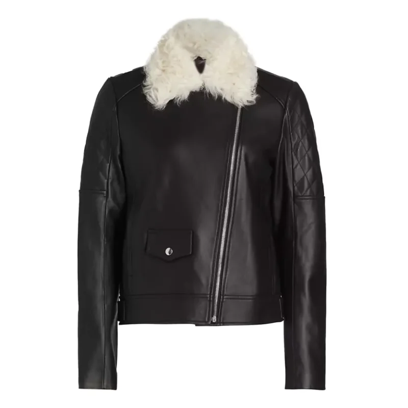 Womens Aura Black Shearling Jacket Collar