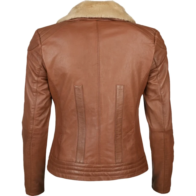 Bomber Brown Leather Jacket With Collar Shealring