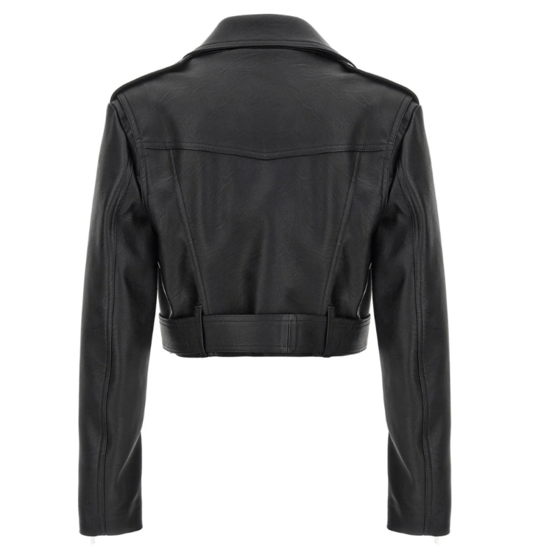 Black Cropped Leather Biker for Women Jacket