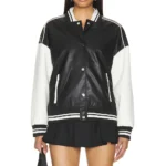 Black and White Bomber Leather Jacket Women’s