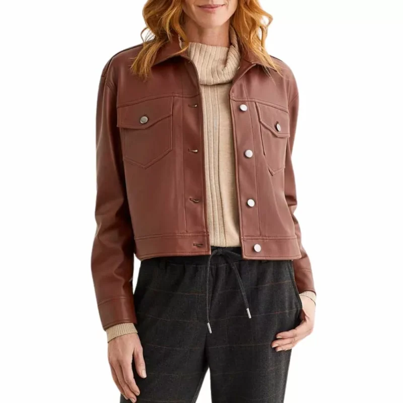 Brown Ember Trucker Leather Womens Jacket