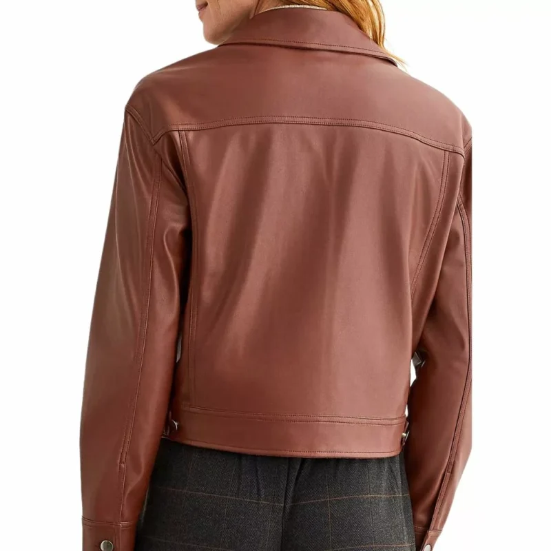 Ember Womens Brown Leather Trucker Jacket