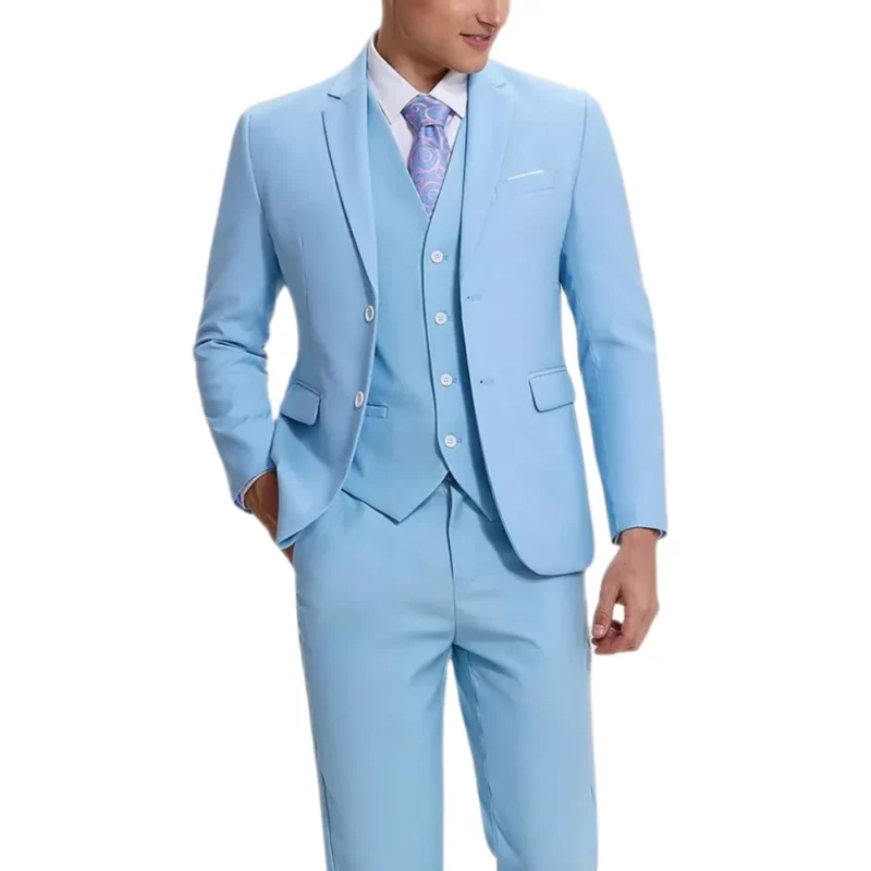 Men’s Three Piece Blue Casual Wedding Suit