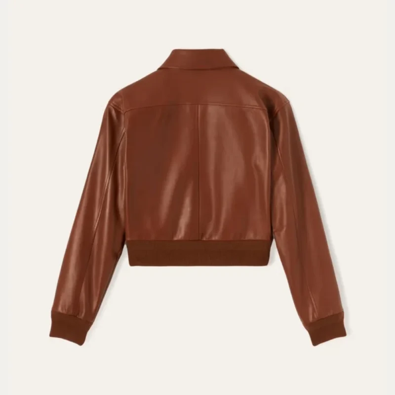 Womens Cropped Brown Leather Bomber Jacket