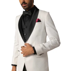 Elegant One Button Three Piece White & Black For Men Tuxedo