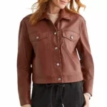 Ember Womens Brown Leather Trucker Jacket