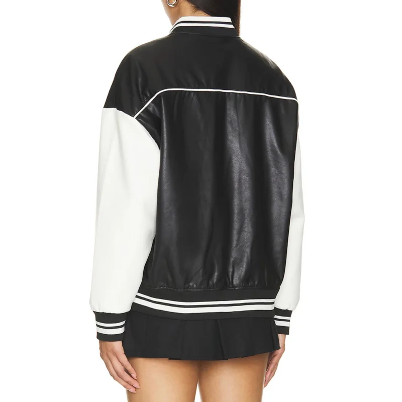 Black and White Bomber Leather Jacket Women’s