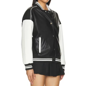 Genuine Leather Black & White Baseball Jacket Varsity