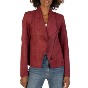 Maroon Suede Leather Jacket for Womens