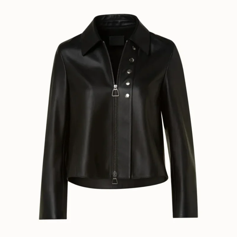 Black Women’s Cropped Leather Moto Jacket