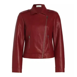 Red Leather Moto Jacket for Womens