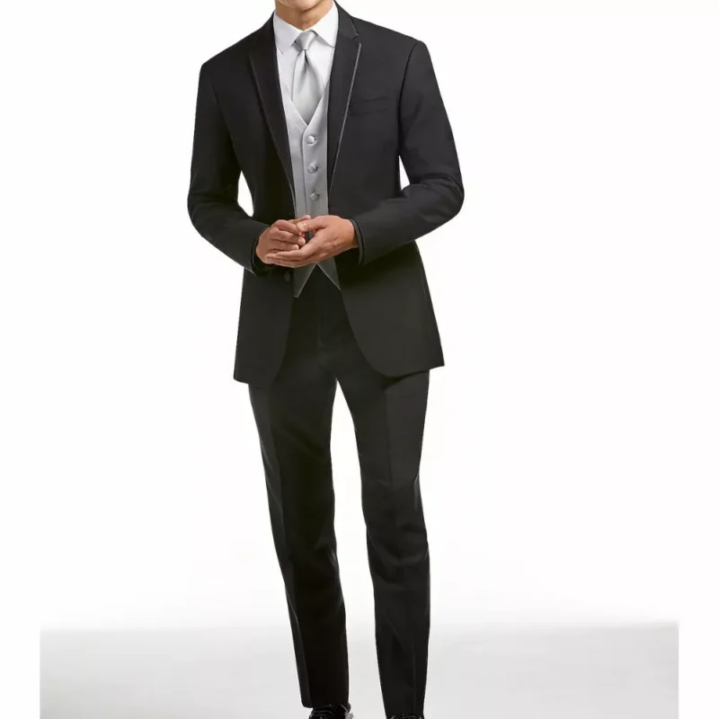 Three Piece Black & Silver Tuxedo Suit For Men