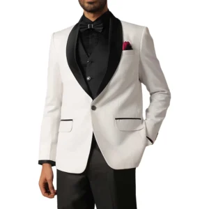 Elegant One Button Three Piece White & Black Tuxedo For Men