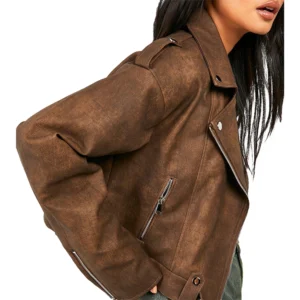 Stylish Brown Women’s Biker Jacket Leather