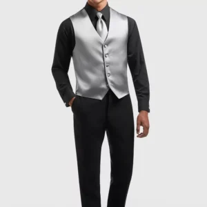 Men’s 3 Piece Classic Black and Silver Tuxedo Suit