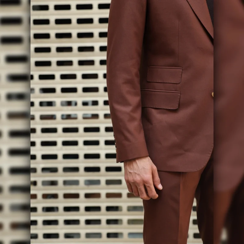 Two Piece Brick Brown Suit With Lapel Collar