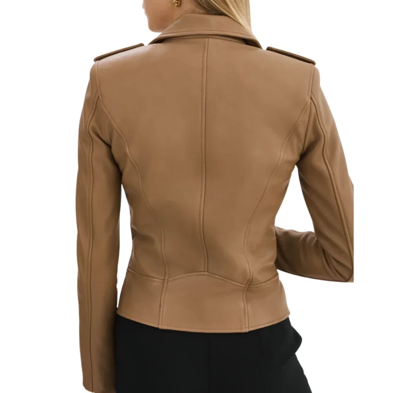 Asymmetrical Beige Leather Jacket For Womens