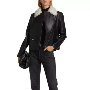 Aura Black Shearling Jacket With Collar