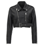 Womens Black Cropped Leather Biker Jacket