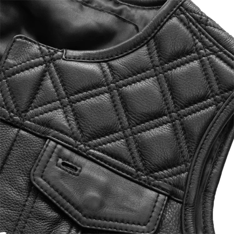 Black Leather Quilted Vest Womens