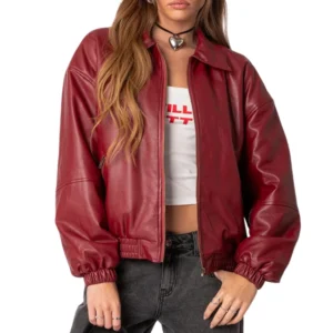 Womens Maroon Genuine Leather Jacket Bomber