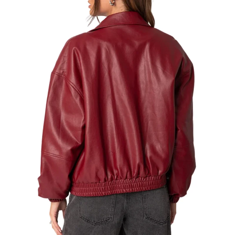 Mary Maroon Bomber Leather Jacket