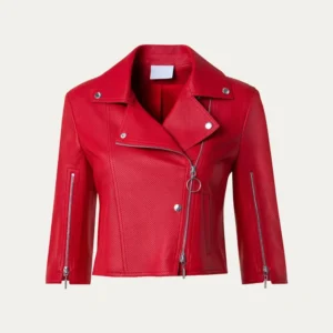 Red Crop Moto Leather Jacket for Womens