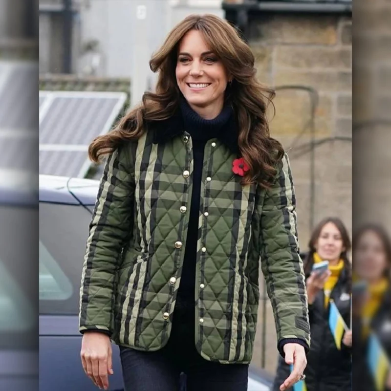 Kate Middleton Quilted Green Checked Jacket