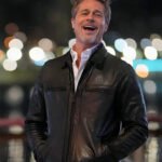 Wolfs Brad Pitt Black Leather Jacket