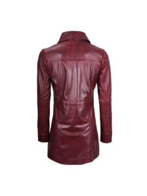 Womens Shirt Style Maroon Leather Coat