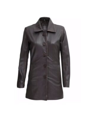 Distressed Dark Brown Leather Coat For Women’s