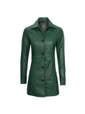 Green Leather Trench Coat For Womens