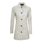 Womens Off White Leather Coat