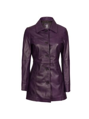 Trench Purple Leather Coat For Women’s