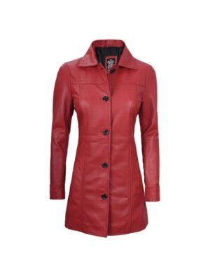 Red Leather Coat For Womens