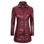 Womens Shirt Style Maroon Leather Coat